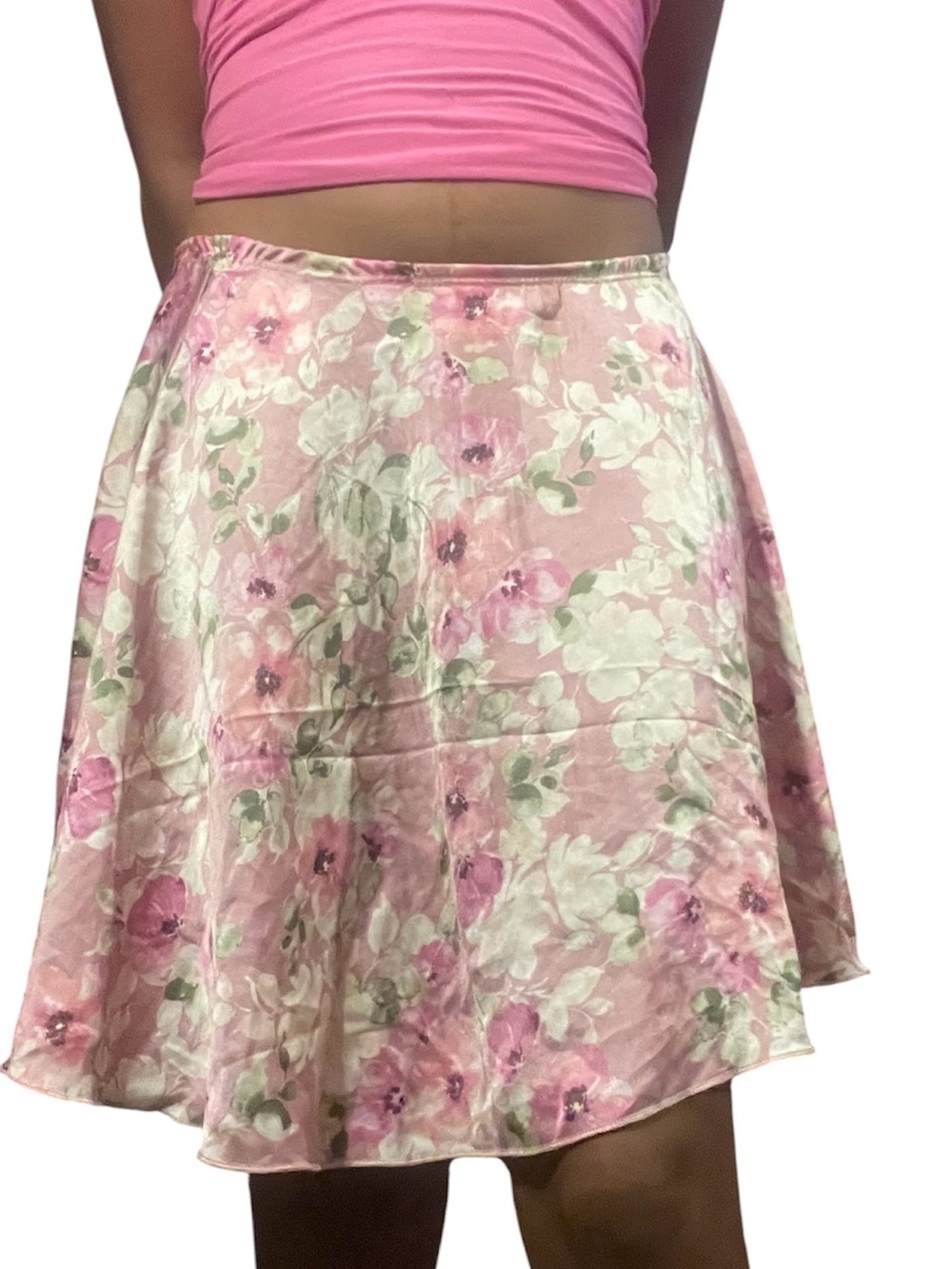 Rainbow Pink Floral Mini Skirt Size M Y2K Cottagecore Back Zip